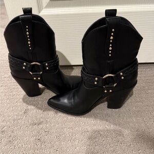 Jessica Simpson Black Leather Western Ankle Boots